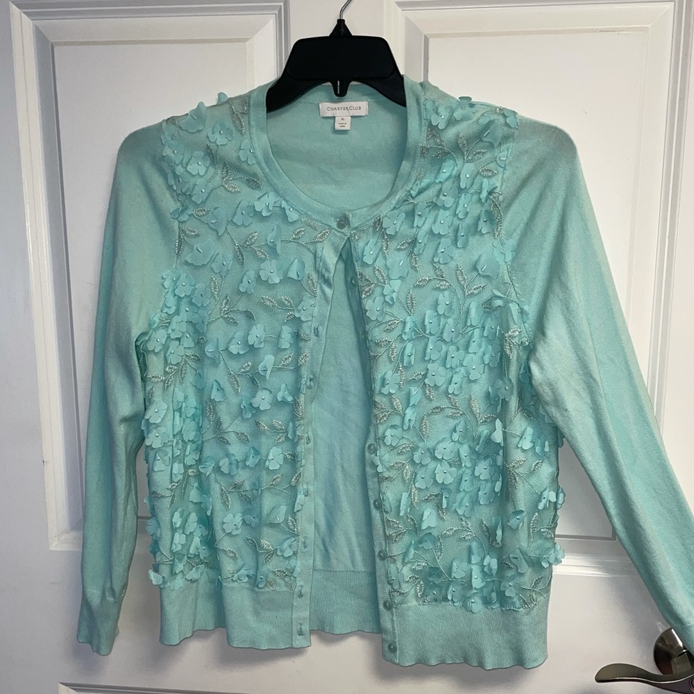 Blue floral button up cardigan